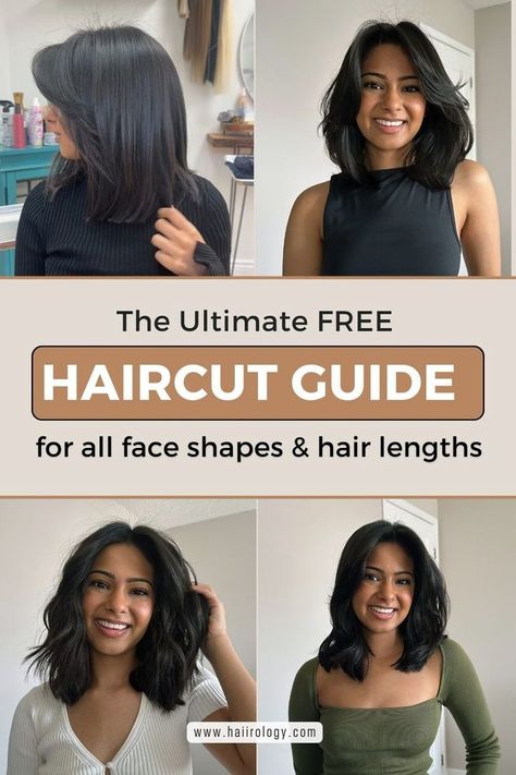 Get the ultimate free haircut guide designed for all face shapes and hair lengths! Whether you have a round, oval, square, diamond or heart-shaped face, this ebook offers the best haircut ideas to enhance your features. Explore classic and trendy styles for short, medium, and long hair, and learn expert tips for communicating with your hairstylist. Ready to transform your look? Download now and find the perfect haircut for your face shape and hair length! Short Hair On Oval Face Shape, Short Hair For Heart Shaped Faces, Short Hair For Square Face, Haircuts For Diamond Face, Haircut Guide, Heart Shaped Face, Heart Shaped Face Hairstyles, Hair Color Guide, Free Haircut