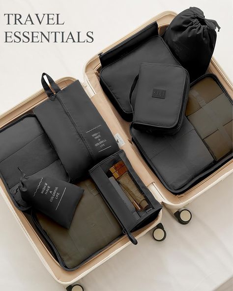 ✅【MULTI-FUNCTIONAL PACKING CUBES 10 Set】packing cubes*3: L(15.8" x 11.8" x4.7") M(12.6"x10.0"x4.7") S(11.8"x8.9"x4.7");bra underwear bag*1: (11.0" x 7.8" x 4.7"); laundry bag*2 - M(14"*10.6") S (9.8"*6.3");shoe bag*1: (13.4"x8.2");toiletry bag with hook*1: (8.3"x7.5"x3.2");pocket*1: (10.6" x 6.2");cosmetic bag*1: (10.2"*5.9")Large capacity must-have value pack. ✅【ORGANIZED PACKING & SPACE SAVING】Separating Your Different Clothes with Packing Cubes of Multiple Sizes. Time-Saving for Your Travelin Aesthetic Travel Accessories, Travel Organizer Bag, Travel Accesories, Minimal Travel, Travel Bag Set, Accessories Essentials, School Bag Essentials, Travel Bag Essentials, Travel Finds