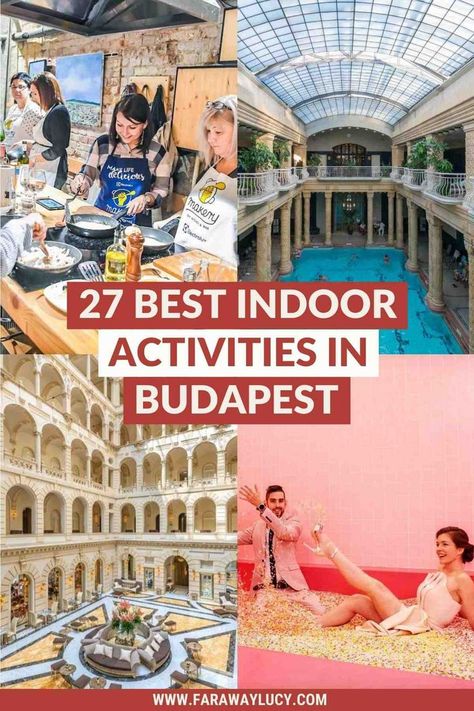 From spas, galleries and museums to markets, escape rooms and aquariums, here are the 27 best indoor activities in Budapest you need to try! Click through to read more... Budapest Activities, Budapest Museum, Budapest Vacation, Indoor Date Ideas, European City Breaks, Activity Room, Escape Rooms, Best Spa, River Cruise