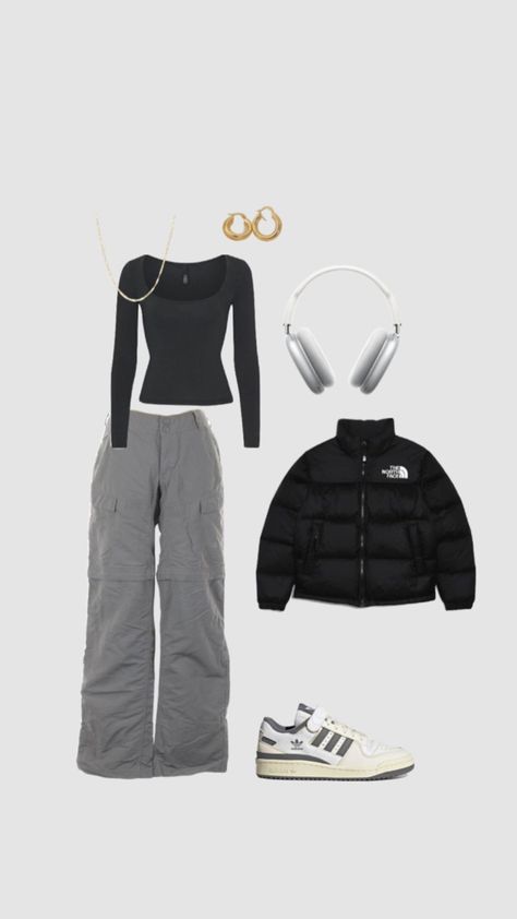 Headphones, Sneakers, Grey, Pants, White, Black, Trousers