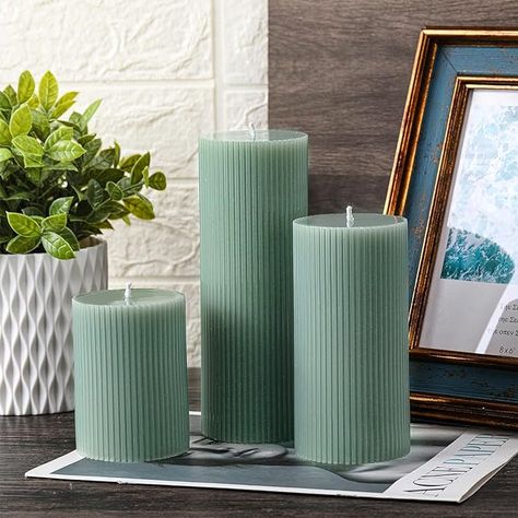 Amazon.com: Mtlee 3 Pcs Ribbed Pillar Candles Heights Pillar Soy Wax Scented Wedding Candle Freesia Scented Candles Home Decor for Wedding Bedroom Birthday Valentine's Day (Green,3 Inch, 4 Inch, 6 Inch): Home & Kitchen Scented Wedding, Home Decor For Wedding, Green Pillar Candles, Bedroom Birthday, Wedding Bedroom, Decor For Wedding, White Pillar Candles, Pretty Candle, Wedding Candle