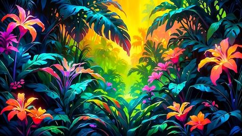 Photo tropical paradise vibrant jungle f... | Premium Photo #Freepik #photo Jungle Pictures, Jungle Landscape, Jungle Foliage, Background Landscape, Tropical Background, Sunset Glow, Tropical Sunset, Jungle Wallpaper, Tropical Wallpaper