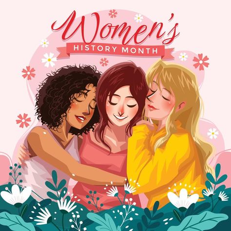 Women's Month Illustration, Girls Hugging Each Other, Woman's Month, Womens Day Gift, Womens Month, Library Display, Women's History Month, Happy Women's Day, Women's History