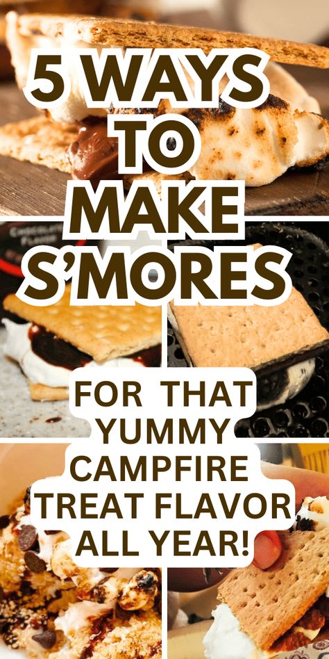 5 Different Ways To Make Smores Recipes - easy s'mores recipe ideas to make smore treats that taste like campfire smores all year long - from smores ice cream to microwave smores to sheet pan smores desserts for a crowd and more! #smores #smorerecipe #desserts #snacks #sweettreats #summerrecipes #fallrecipes Smores Over Campfire, Easy Smores Dessert Simple, Best Smores Recipe, S’more Recipe Ideas, Frozen Smores Recipe, Fancy Smores Ideas, Smores Ideas Campfire, Smores Recipes Camping, Sheet Pan Smores