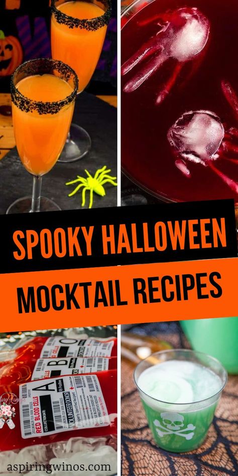 Halloween Alcohol Free Drinks, Spooky Mock Tail, Halloween Mocktails Non Alcoholic Recipes, Easy Halloween Mocktails, Themed Mocktail Ideas, Spooky Mock Tails, Halloween Mocktails Non Alcoholic Easy, Non Alcoholic Drinks For Halloween, Halloween Drinks Mocktail