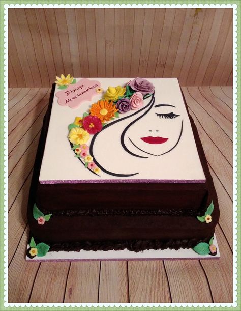 Lady Cake Design, Face Cake Ideas, Easy Moist Chocolate Cake, Birthday Cake Fondant, Lady Cake, Hair Birthday, Happy Womens, Cake Pattern, Face Cake