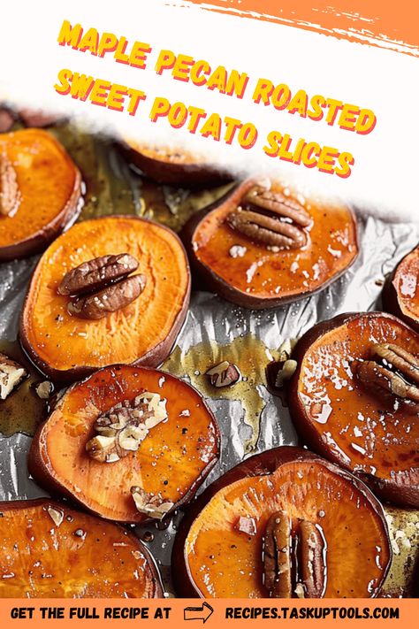 Discover the delightful combination of natural sweetness and nutty crunch with our Maple Pecan Roasted Sweet Potato Slices. Perfectly caramelized and subtly spiced, this dish is an ideal side for holiday gatherings or a cozy weekday dinner. Easy to prepare and simply irresistible, these slices bring together the rich flavors of maple syrup and pecans, complimenting the earthy sweetness of roasted sweet potatoes. Great for adding a gourmet touch to any meal, this recipe is a must-try for food enthusiasts seeking comforting Sweet Potato Slices Baked, Roasted Potato Slices, Sweet Potatoes With Pecans, Pecan Roasted, Roasted Sweet Potato Slices, Sweet Potato Crunch, Warm Appetizers, Sweet Potato Pecan, Potato Slices