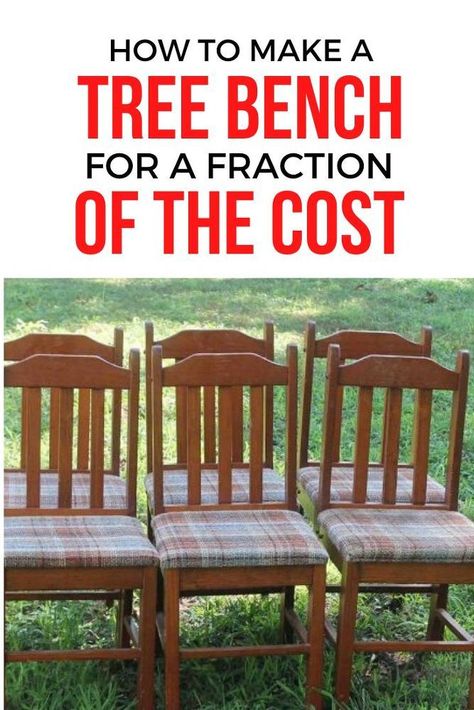 Spring is almost here and it's the perfect time to makeover your outdoor space. Why not try the wrap around tree bench hack idea made from kitchen chairs? Perfect if you're decorating on a budget, this diy seat is easy to create for a fraction of the store bought cost. #diy #treebench #wraparound Benches Around Trees, Around Tree Bench, Boom Bank, Ikea Storage Cubes, Bench Around Trees, Frugal Homemaking, Cheap Landscaping, Crate Bench, Tree Seat