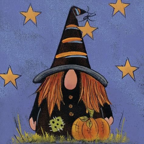 size: 12x12in Art Print: Halloween Gnome by Lisa Hilliker : Rustic, warm, and light-hearted, Lisa Hilliker’s nature-inspired art draws on her upbringing in rural Vermont and her powers of observation. Influenced by Warren Kimble, who is considered "America’s Best Known Living Folk Artist," she shares his affinity for painting on barn board that adds to the weather-worn quality of her work, as does a final antiquing process. She also uses wood or stone as canvases. Hilliker’s early teachers where her artistic mother and grandmother, and she enjoys painting with her favorite muse, her cat at her side. Gnome Paint, Halloween Gnome, Nature And Wildlife, Art Teachers, New Rock, Epic Art, Acrylic Wall Art, Art Plastique, Spirit Halloween