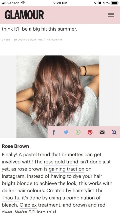 Dye Blonde Hair, Rose Gold Hair Brunette, Pastel Trends, Gold Trend, Glamour Hair, Hair Color Options, Hair Brunette, Bright Blonde, Rosé Brown