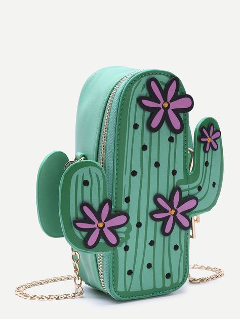 Cactus Bag, Funny Bags, Unique Handbags, Painted Bags, Diy Bags Purses, Chain Purse, Green Purse, Green Cactus, Girly Bags