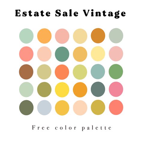 A free color palette inspired by estate sale Spring Color Swatches, Color Palette Bhg, Vintage Colors Aesthetic, Color Palettes With Orange, 70s Boho Color Palette, Aestethic Color Palette, Bright Vintage Color Palette, Spring Boho Color Palette, Bright Color Vintage Aesthetic