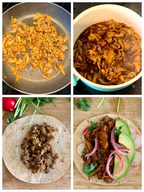 Vegan BBQ Pulled Lion's Mane Mushroom Tacos Lions Mane Mushroom Crumble Recipes, Lions Mane Taco Recipe, Lions Mane Mushroom Tacos, Cooking Lions Mane Mushroom, Lions Mane Mushroom Recipe Vegan, Lion Mane Mushroom Recipe, Lions Mane Recipes, Lions Mane Mushroom Recipe, Chanterelle Mushroom Recipes