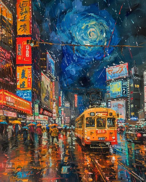 dreaming #Tokyo 🙈 🎀 Vanishing Point Art, Tokyo Painting, Tokyo Poster, City Scape Painting, Tokyo Aesthetic, Tokyo Art, Oil Art, City Painting, Cityscape Art