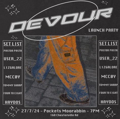 Join us at Pockets Moorabbin for the Devour Launch Party. Featuring some of Melbournes best up and coming DJs throughout the night. Tickets in bio Ticket Holders, Launch Party, Dubstep, Drum And Bass, Clothing Co, Local Artists, Electronic Music, Melbourne, Product Launch