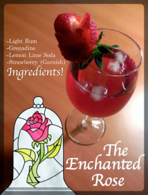 Young Adult Disney: The Enchanted Rose Cocktail Movie Drinks, Disney Alcoholic Drinks, Disney Cocktails, Disney Foods, Drink Recipies, Disney Drinks, Special Drinks, Disney Dinner, Alcholic Drinks