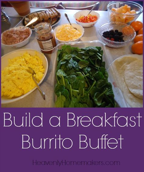 It seems that I’ve been on a bit of a Build a _________ Bar kick during the past few months. I believe it just makes sense now that my kids are older. They definitely have specific tastes and preferences. Laying out ingredients and letting individuals put together what they like just makes sense. That, and it’s much less … Breakfast Burrito Bar Brunch, Breakfast Burrito Buffet, Easy Staff Breakfast Ideas, Breakfast Burritos Bar, Build Your Own Breakfast Sandwich Bar, Build Your Own Breakfast Burrito Bar, Breakfast Burrito Bar For A Crowd, Omlet Bar Ideas, Meeting Breakfast Ideas Office