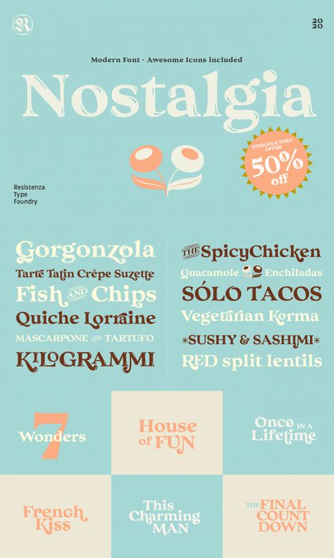 Nostalgia Graphic Design, Vegetarian Korma, Modern Nostalgia, Red Split Lentils, Type Foundry, Graphic Design Trends, Beautiful Fonts, Typographic Design, Modern Fonts