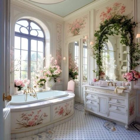 Cottagecore House Interior Bathroom, Cottagecore Bathroom Aesthetic, Bathroom Romantic, Antique Room Aesthetic, Bathroom Cottagecore, Coquette Bathroom, Princess Bathroom, Cottagecore Bathroom, Antique Room