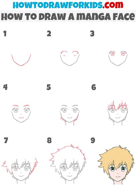 How to Draw a Manga Face - Easy Drawing Tutorial For Kids Manga Drawing For Kids, Manga Step By Step, Face Easy Drawing, Manga Face, Faces Drawing, Draw A Face, How To Draw Manga, Goku Drawing, Manga Tutorial