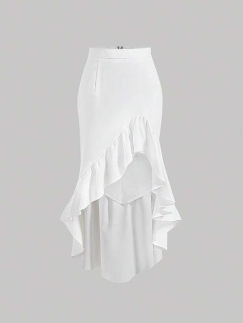 Free Returns ✓ Free Shipping✓. SHEIN MOD High Low Ruffle Trim Skirt- Women Skirts at SHEIN. White Skirt Ruffle, Siren Outfit Casual, Skirts Aesthetic, Aesthetic Skirts, White Wrap Skirt, White Ruffle Skirt, Fire Clothes, Skirt Aesthetic, White Long Skirt