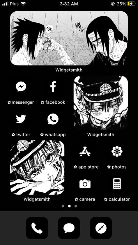 Black And White Anime Phone Theme, Widgetsmith Anime Ideas, Widgetsmith Ideas Anime, Anime Widget Ideas Iphone, Anime Widget Ideas, Widgetsmith Ideas Black, Themed Iphone Home Screen, Ios Home Screen Ideas Aesthetic, Home Screen Ideas Iphone