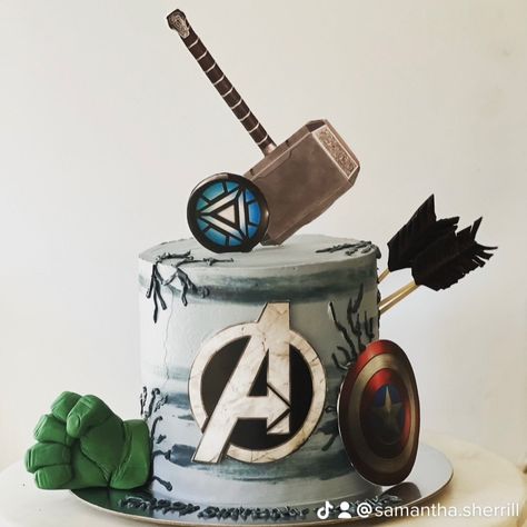 Marvel Avengers Birthday Cake. |thor| |hulk| |captain america| |cake| |buttercream| |vanilla| |boys birthday| Thor Cake Design, Thor Birthday Cake Ideas, Marvel Avengers Cakes For Boys, Avengers Cake Simple, Avengers Cake Design, Avengers Buttercream Cake, Thor Cake, Marvel Cakes, Avengers Birthday Cake Buttercream