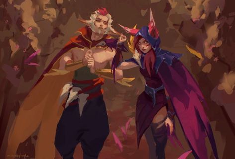 Warm Color Palettes, Xayah And Rakan, 90s Fashion Outfits Hip Hop Party, Twin Souls, League Of Legends Characters, Warm Colour Palette, Riot Games, Lol League Of Legends, I Fall In Love