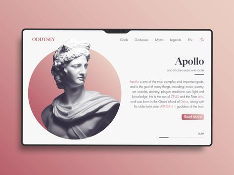 Greek Mythology Wiki Web Concept by Trevor Moehring on Dribbble Greek Mythology Presentation, Greek Mythology Design, Catalog Design Layout, Magazine Design Cover, Web Ideas, Powerpoint Ideas, Presentation Slides Design, Greek Design, Web Design Projects