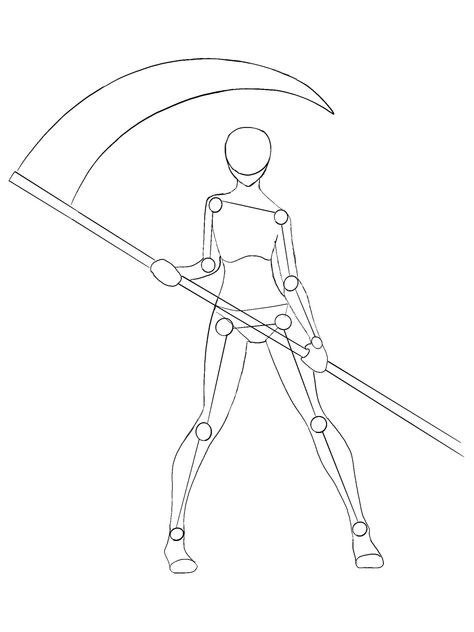 Drawing Poses With Scythe, Character With A Scythe, Scythe Holding Poses Drawing, Dynamic Scythe Pose Reference, Poses With A Scythe, Scythe Art Reference, Sythe Poses Drawing Reference, Scythe Poses Drawing Reference Male, Anime Base Female Action Poses