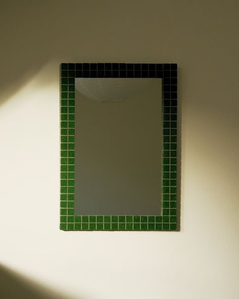 Green tiled mirror 50×35cm Made from fired glass mosaic Tiled Mirror, Mirror Mosaic, Mirror Tiles, Glass Mosaic, Mosaic Glass, Mosaic, Mirror, Glass, Green