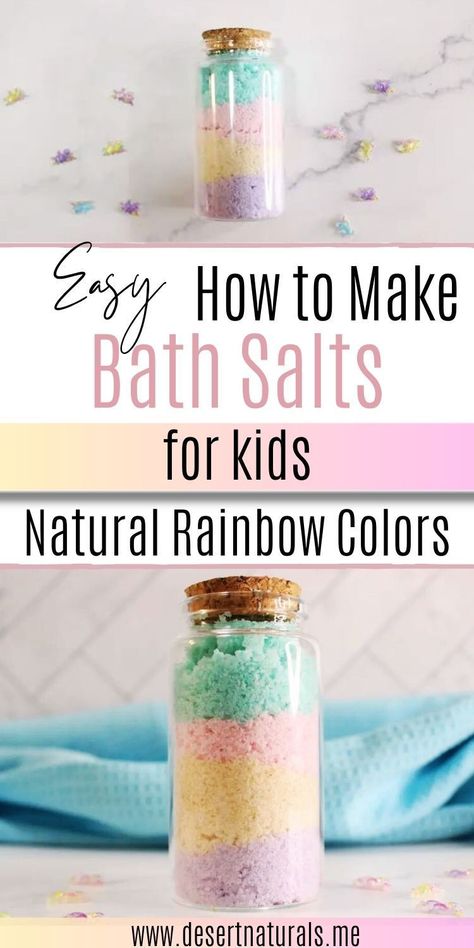 Learn how to make rainbow bath salts for kids.  Fun unicorn bath scrub idea.  Whether you're looking to create a home spa night or a calming Epsom Bath Salt Recipe with aromatherapy, this easy DIY guide will show you how. Perfect for Retreat Crafts, birthday party activities or favors, or girls spa night, these Scented Bath Salts DIY ideas make easy DIY homemade gifts.  You'll find how to make your own bath salts, including DIY Lavender Bath Salts & essential oils blends. Diy Bath Scrub, Make Your Own Bath Salts, Home Spa Night, Make Bath Salts, Bath Salt Recipe, Bath Salts Diy Recipes, Room Spray Recipe, Crafts Birthday Party, Bath Scrub