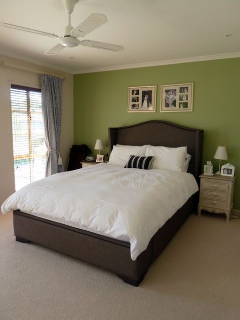 Green Paint Furniture, Bedroom Green Paint, Bedroom Wall Colour Combination, Green Bedroom Colors, Lime Green Bedrooms, Bedroom Inspirations For Small Rooms, Olive Green Bedrooms, Brown Furniture Bedroom, Room Color Combination