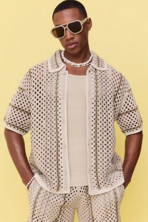 Shirts for Men | Men's Dress Shirts | boohoo USA Crochet Men, Tall Pants, Blazer Shirt, Crochet Shirt, Sweatshirt Set, Plain Shirts, Check Shirt, Knit Shirt, Pair Of Pants