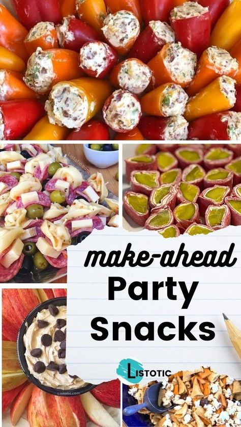 Need party food ideas? You can go head and get ready for the party now because listotic has easy appetizer ideas for you your next holiday or party you can prep ahead of the party easy make ahead appetizers that will be perfect and ready when you guests arrive and you will have still had a chance to shower! See all the great ideas on Listotic. Bunco Snacks Appetizers, Easy Work Party Food Ideas, Easy Snack To Bring To Party, Quick Easy Finger Foods For Party, East Appetizers Crowd, Cold Tailgate Food Ideas, Work Party Appetizers, Fall Appetizers For Party Make Ahead, Pick Foods For Parties