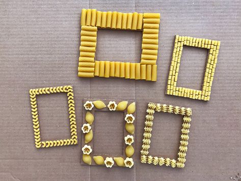 Frame Diy Ideas Crafts, Diy Frame Ideas Paper, Pasta Crafts For Adults, Frame Craft Ideas, Diy Frame Ideas, Painted Pasta, Photo Frame Craft, Diy Photo Frame Cardboard, Craft Frames