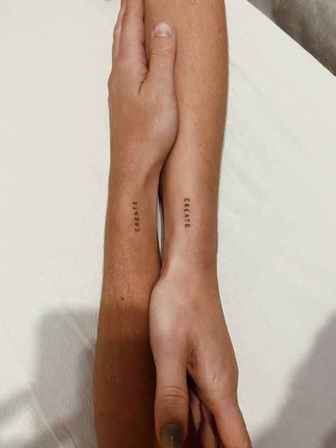 Words Small Tattoo, Word Create Tattoo, Minimalistic Date Tattoo, Text Tattoo Minimal, Subtle Word Tattoos, Minimal Date Tattoo, Minimalistic Writing Tattoo, Tiny Tattoos Names, Name Tattoo Arm Women