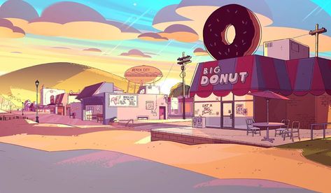 Big Donut/Gallery | Steven Universe Wiki | Fandom Fictional Cities, Big Donut, Steven Universe Background, Steven Universe Wallpaper, Bg Design, Background Drawing, Animation Tutorial, Movies And Series, Steven Universe Fanart