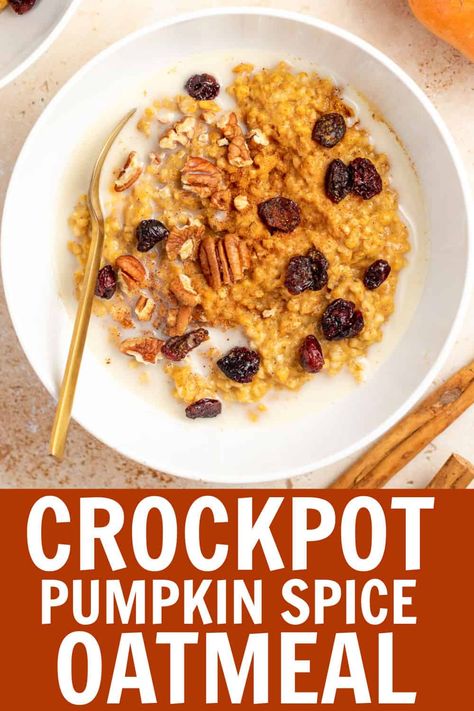 Pumpkin Spice Oatmeal is warm, comforting, and super easy to make. Enjoy all the flavors of fall with a delicious breakfast full of oats, pumpkin puree, and cozy fall spices. Make it in the crockpot, Instant Pot, or right on the stove. #pumpkinspice #crockpot #oatmeal #fall belleofthekitchen.com Oatmeal Crockpot, Pumpkin Spice Oatmeal, Pumpkin Crockpot, Crockpot Oatmeal, Pumpkin Oats, Fall Baking Recipes, Yummy Fall Recipes, Pumpkin Oatmeal, Fall Breakfast