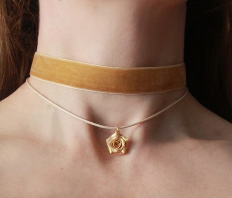 Ribbon Pendant Necklace, Wide Choker Necklace, Polymer Clay Rose, Gold Flower Necklace, Hand Rose, Clay Rose, Rose Choker, Necklace Polymer Clay, Collar Choker