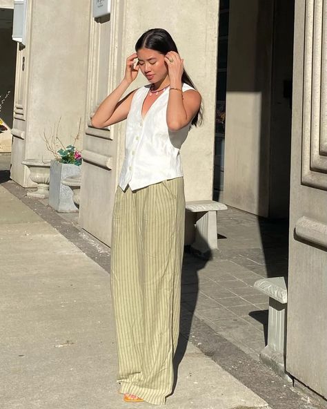 Summer Trousers Outfits, Nomadic Life, Trouser Outfit, Summer Trousers, Trouser Outfits, Wide Trousers, Scarf Top, Pj Pants, Summer Fashion Trends