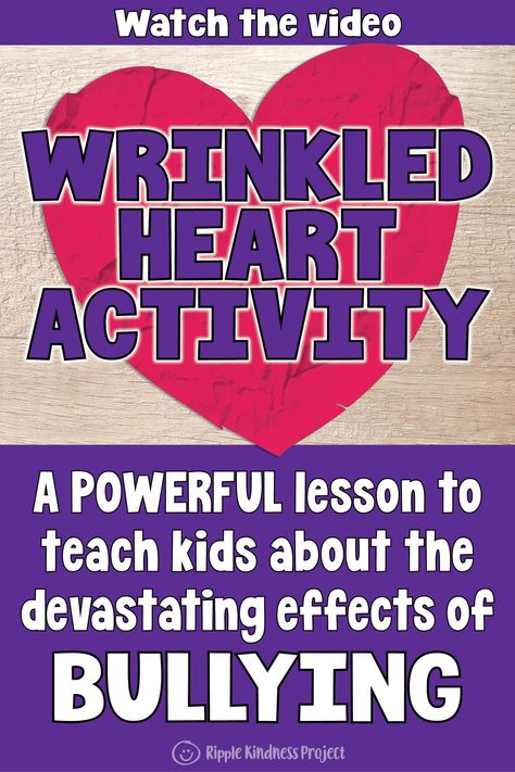 Watch the video demonstration and print the lesson for the crumpled heart activity. Teachers can see how to deliver this powerful bullying activity that is a must for classroom management. Students will learn how devastating the effects of unkind words and actions can be and how difficult it is to repair a broken heart. A friendship activity every student needs to participate in. #wrinkledheart #crumpledpaper #bullyingactivity #classroommanagement #friendshipactivity #bullying #kndness Unkind Words Lesson, Crinkled Heart Activity, A Wrinkled Heart Activity, Activities For Respect, Crumpled Heart Activity, Wrinkled Heart Activity Lesson Plans, Anti Bully Activities For Kindergarten, Wrinkled Heart Lesson, Bully Beans Activities