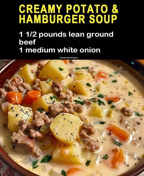 Creamy Potato & Hamburger Soup – 99easyrecipes Hamburger Soups, Potato And Hamburger Soup, Potato And Hamburger, Potato Hamburger Soup, Soup Meals, Hamburger Potato Soup, Soup Bar, Hamburger And Potatoes, Delicious Soups