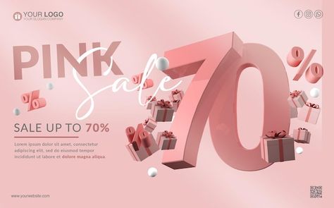 PSD banner template pink sale and 70 per... | Premium Psd #Freepik #psd #offer #discount #template #banner-design Product Poster, 30 Percent Off, Cloth Banners, Email Marketing Design Inspiration, Email Marketing Design, Discount Banner, Pink Holiday, Pink Sale, Sale Banner