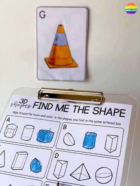 IDEAS FOR TEACHING 3D SHAPES IN KINDERGARTEN | you clever monkey 2d Vs 3d Shapes Kindergarten, 3d Shapes Kindergarten, 3d Shapes Activities, 3 Dimensional Shapes, Shapes Lessons, Shapes Kindergarten, Dimensional Shapes, Teaching Shapes, 2d And 3d Shapes