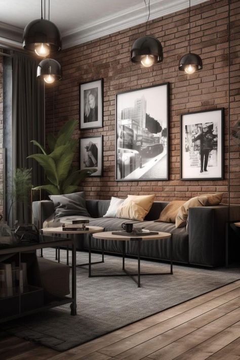 Modern Coastal Living Room Ideas, Modern Coastal Living Room, Industrial Living Room Design, Industrial Style Interior, Earthy Living Room, Industrial Livingroom, Accent Walls In Living Room, Industrial Interior Design, Dining Room Combo