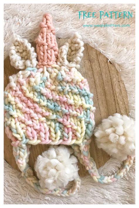 Unicorn Beanie Free Knitting Pattern Unicorn Knitting Pattern, Baby Hat Knitting Patterns Free, Unicorn Hat, Baby Beanie Hats, Crochet Unicorn, Quick Knits, Pdf Knitting Pattern, Circular Knitting, Hat Knitting Patterns