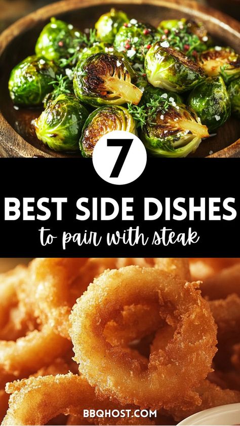 Make your dinner even better with these delicious steak side dishes! Whether it's honey-roasted carrots, crispy onion rings, or oven-roasted asparagus, these recipes are the perfect complement to any steak. Save this for later and click through for the full list! Sides For Hamburger Steak, Best Sides For Steak, Steak Dinner Side Dishes, Sides For Steak, Steak Veggies, Crispy Onion Rings, Steak Dinner Sides, Steak Sides, Carrots Side Dish