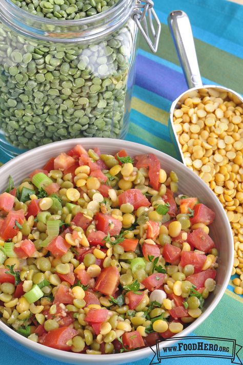 Did you know split peas are delicious in salad? These protein-packed legumes make a filling dish #splitpearecipes #splitpeas #salad #highfiber Split Pea Salad Recipes, Split Pea Side Dish, Recipes For Split Peas, Split Pea Salad, Pea Salads, Yellow Split Pea Recipe, Fiber Salad, Fibre Recipes, Awesome Salads