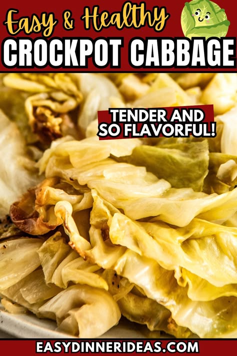 Tender crockpot cabbage is so easy to make with just onions, butter, chicken stock and a medley of simple seasonings! This is a true set it and forget it easy side dish recipe – just toss everything into the slow cooker and let it do all the work. Cabbage Cooked In Crockpot, Crock Pot Cabbage Recipes, Cabbage Slow Cooker Recipes, Cabbage Crockpot Recipes, Slow Cooker Cabbage Recipes, Cabbage Recipes Crockpot, Cabbage In Crockpot, Cabbage Side Dish Recipes, Cabbage Crockpot